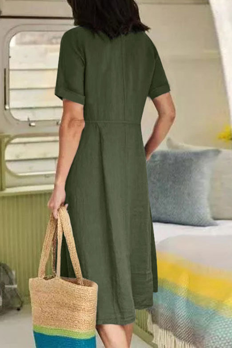 Casual effen rechte jurken met V-hals en gesp, elegant voor speciale gelegenheden