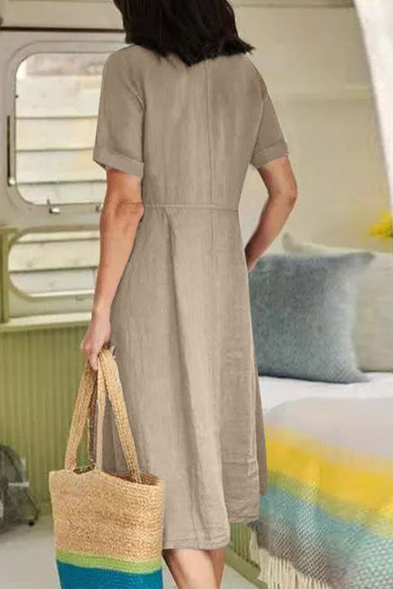 Casual effen rechte jurken met V-hals en gesp, elegant voor speciale gelegenheden