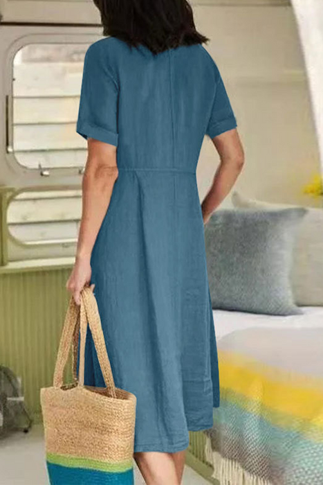 Casual Solid Buckle V Neck Straight Dresses Elegant For Special Occasions