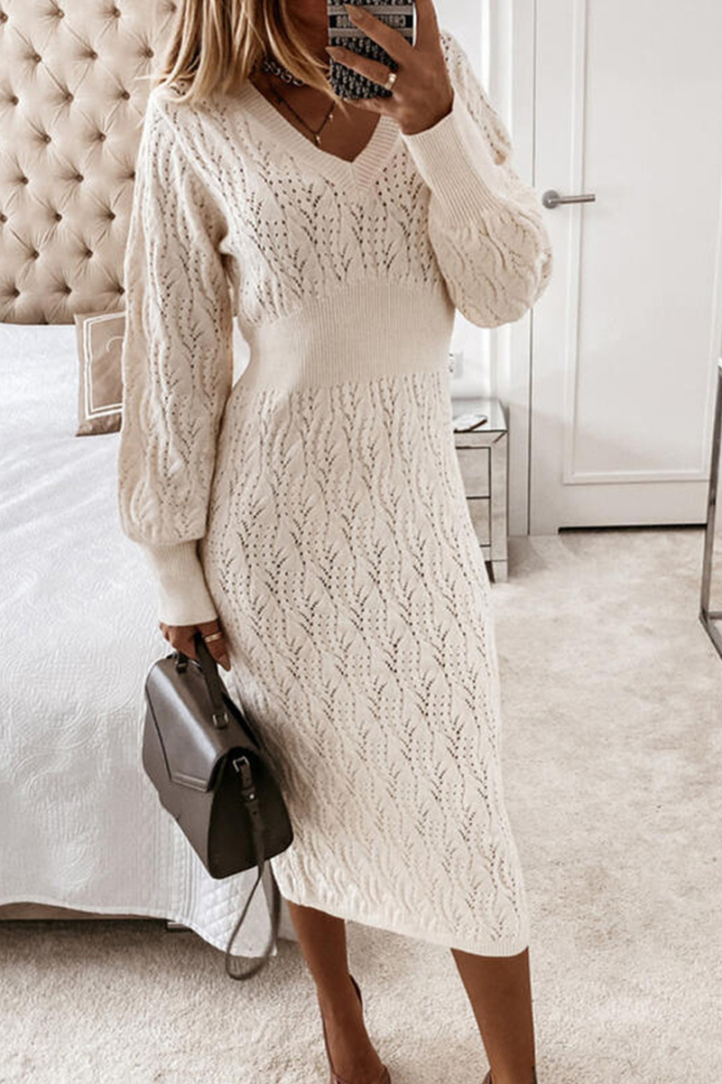 v neck knit pencil dress minisummer Women's Black Ribbed V Neck Long Sleeve Midi Dress, Slim Bodycon Knit Pencil Dress Elegant Daily Outfit