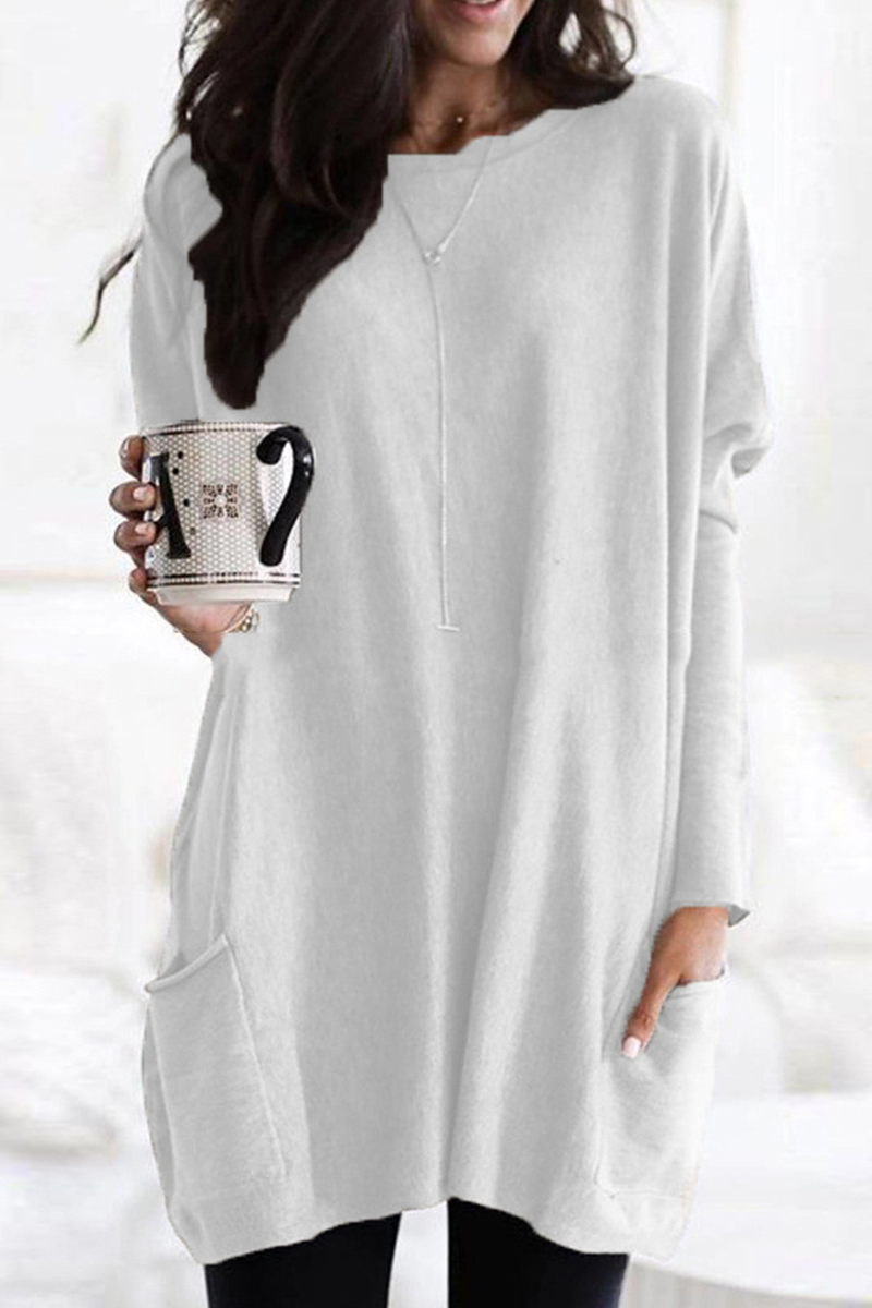 Fashion Classic Solid Split Joint O Neck Tops(7 Colors)