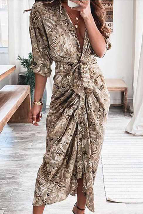 Casual print patchwork V-hals onregelmatige jurk Jurken elegant voor speciale gelegenheden