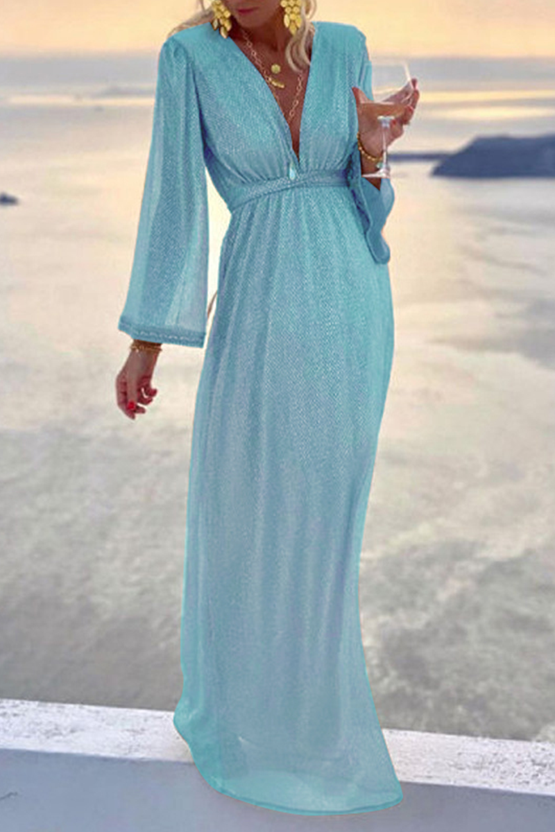 Fashion Elegant Solid Patchwork Fold V Neck Evening Dress Dresses Elegant For Special Occasions