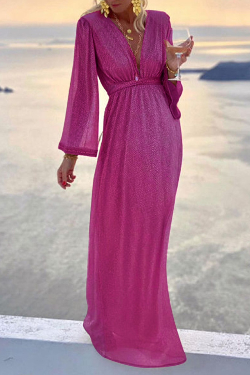 Fashion Elegant Solid Patchwork Fold V Neck Evening Dress Dresses Elegant For Special Occasions