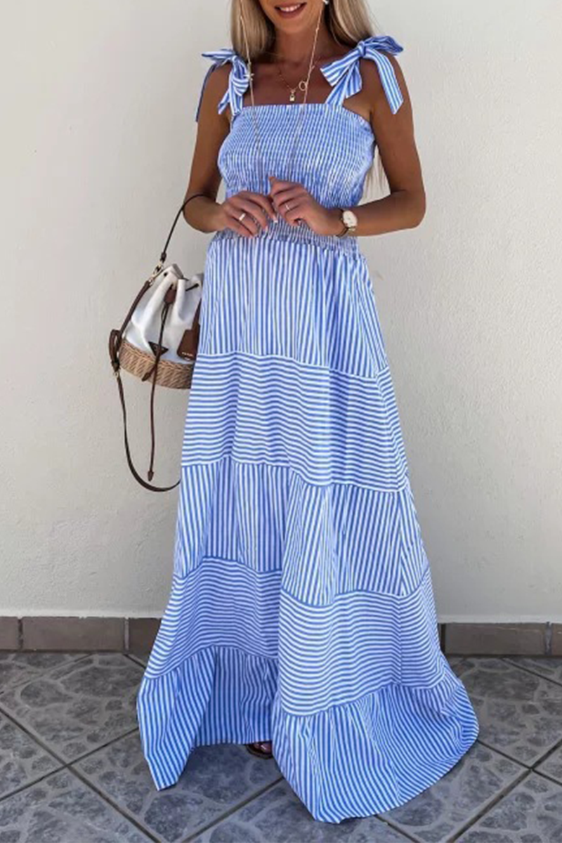 Casual en stijlvolle gestreepte patchwork contrasterende spaghettibandjes A-lijn jurken