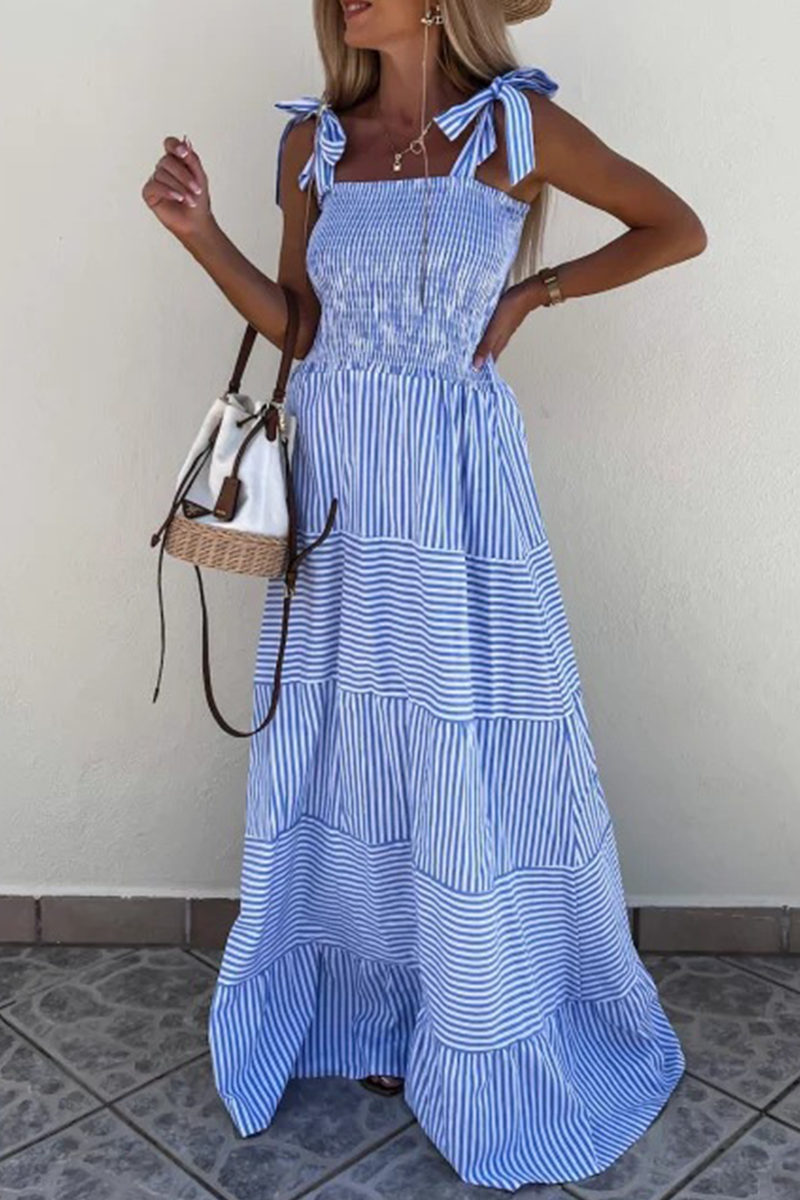 Casual en stijlvolle gestreepte patchwork contrasterende spaghettibandjes A-lijn jurken
