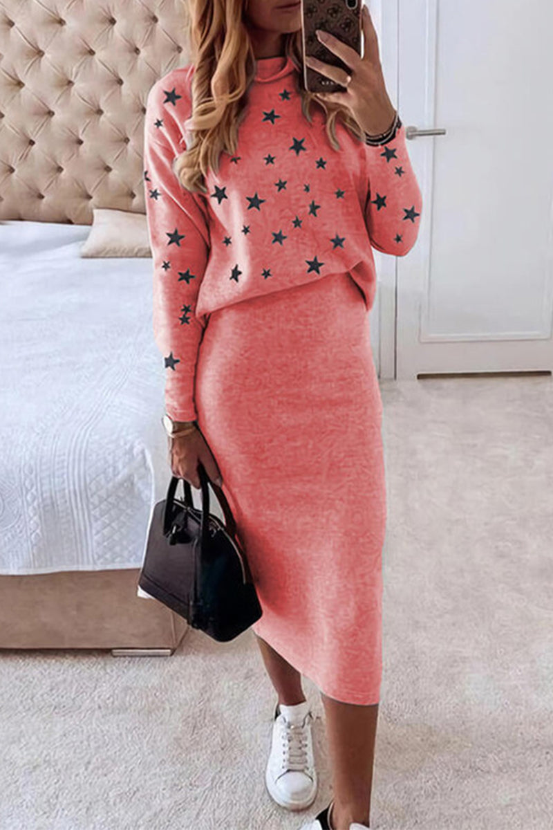 Casual en stijlvol The Stars O-hals, twee stukken met lange mouwen (4 kleuren)