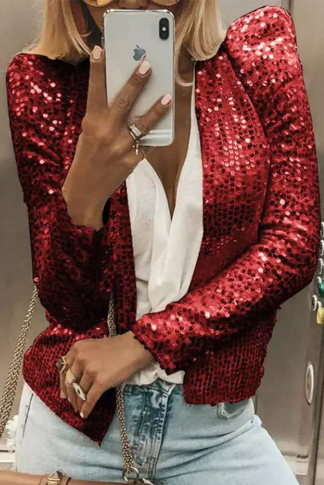 Fashion Solid Sequins Patchwork O Neck Outerwear - A Must-Have Addition