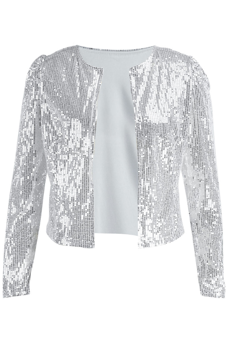 Modieuze bovenkleding met effen pailletten en patchwork met o-hals - een must-have toevoeging