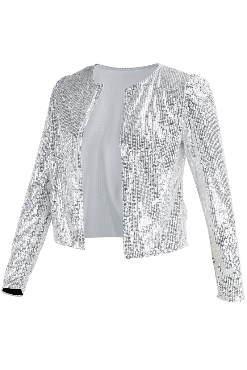 Modieuze bovenkleding met effen pailletten en patchwork met o-hals - een must-have toevoeging