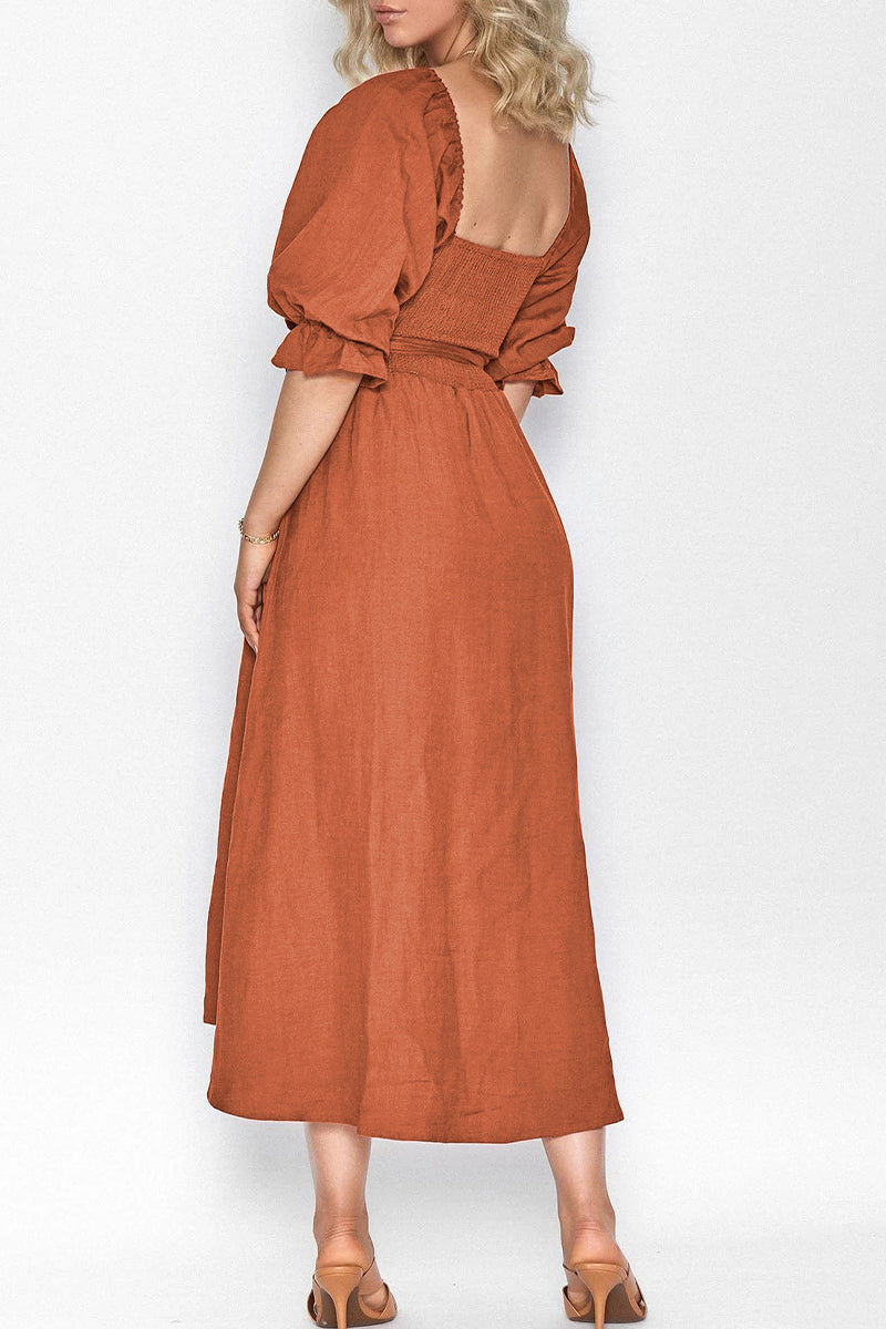 Elegant Solid Flounce Square Collar A Line Dresses Elegant For Special Occasions