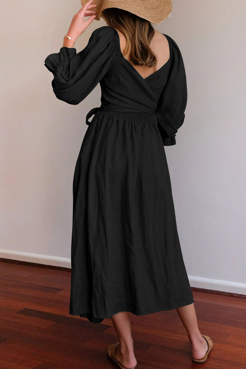 Elegant Solid Flounce Square Collar A Line Dresses Elegant For Special Occasions