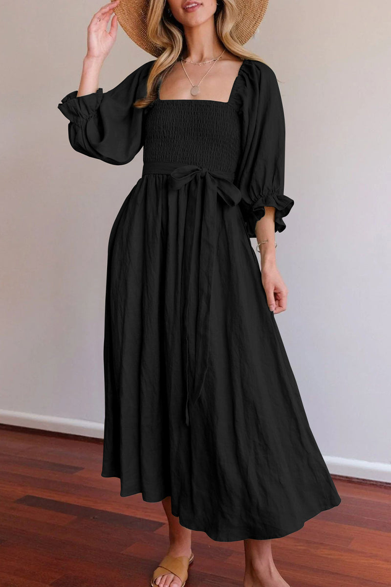 Elegant Solid Flounce Square Collar A Line Dresses Elegant For Special Occasions