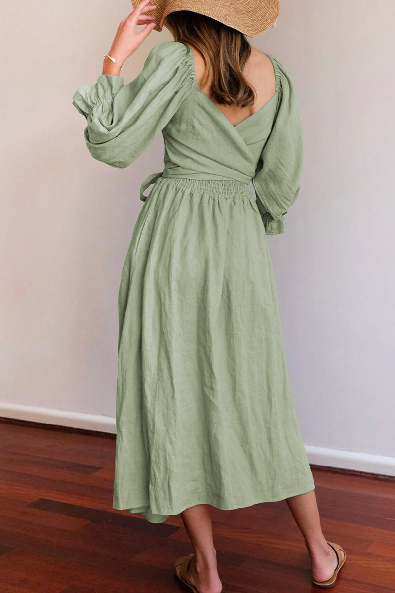 Elegant Solid Flounce Square Collar A Line Dresses Elegant For Special Occasions