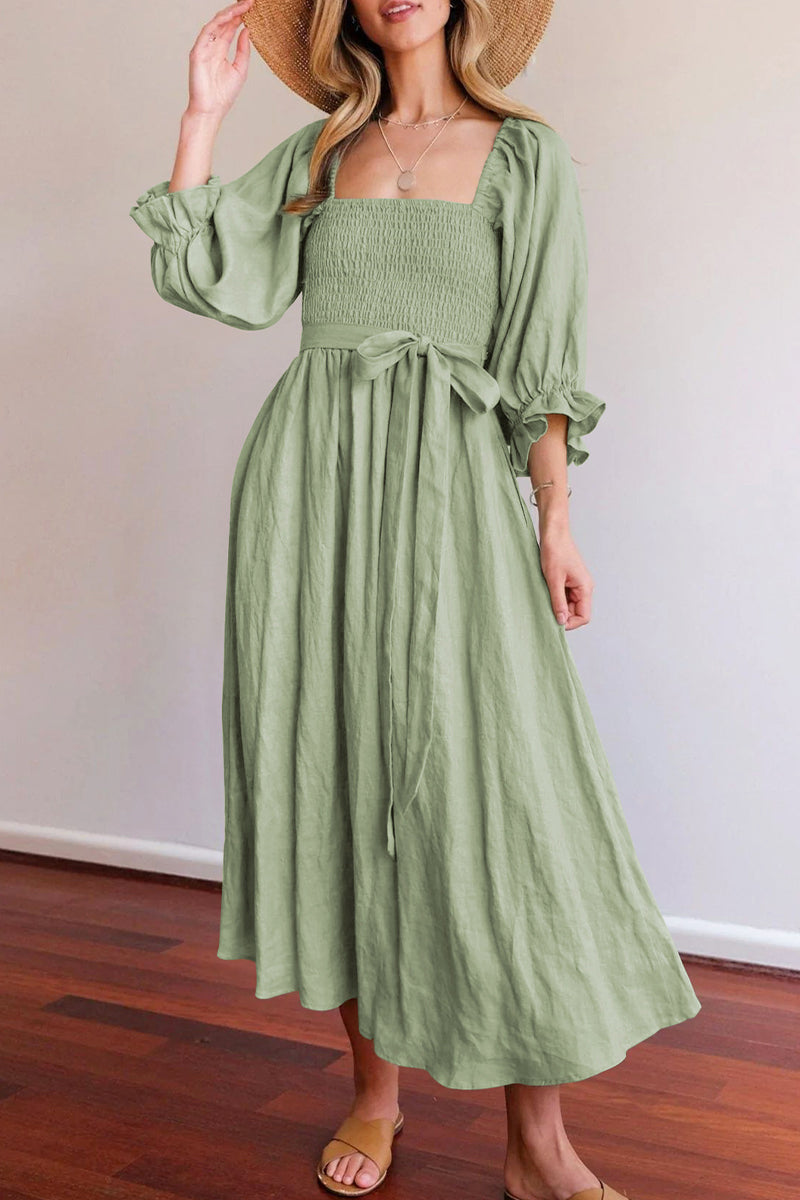 Elegant Solid Flounce Square Collar A Line Dresses Elegant For Special Occasions