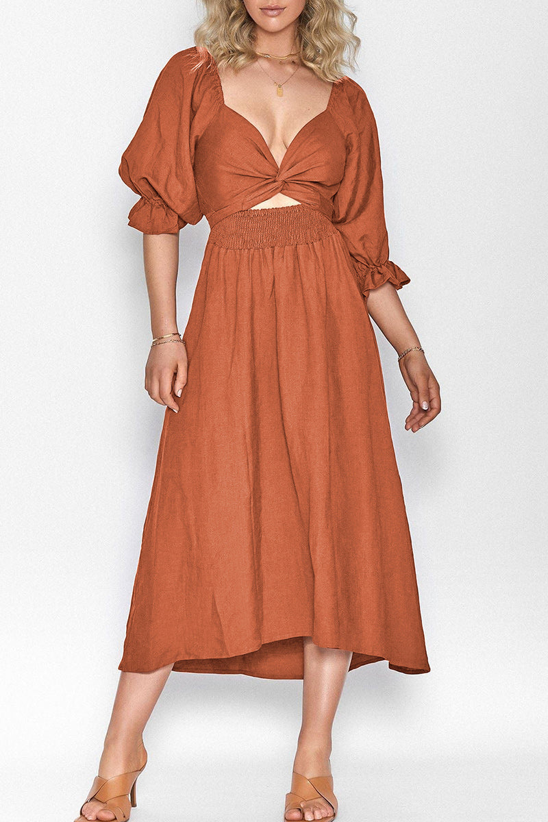 Elegant Solid Flounce Square Collar A Line Dresses Elegant For Special Occasions