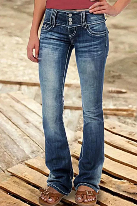 Street Patchwork Ripped High Waist Boot Cut Denim Jeans - A Must-Have Addition