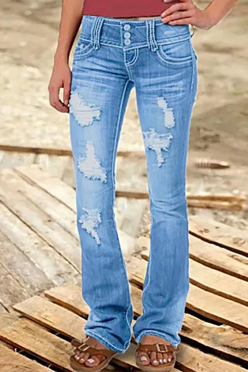 Street-patchwork gescheurde denim jeans met hoge taille en bootcut - een must-have toevoeging