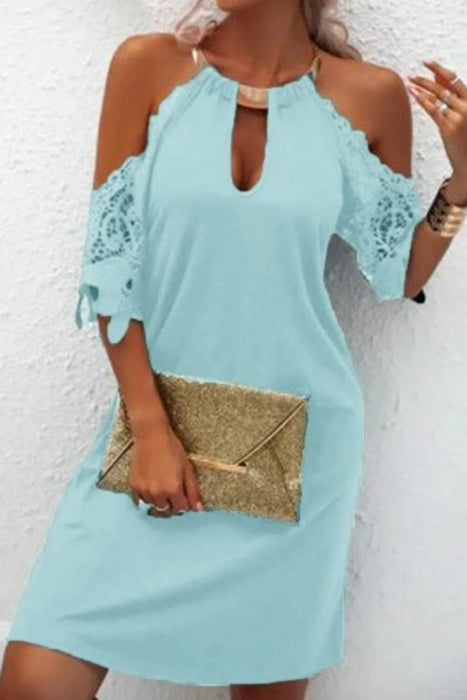 Elegant & Stylish Classic Solid Lace Metal Accessories Decoration Halter A Line Dresses(5 Colors)