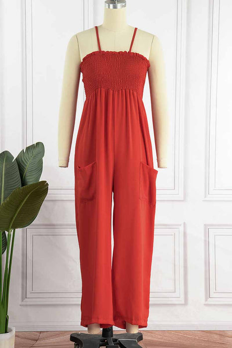 Fashion Living Classic Solid Pocket Spaghetti Strap Loose Jumpsuits(5 Colors)