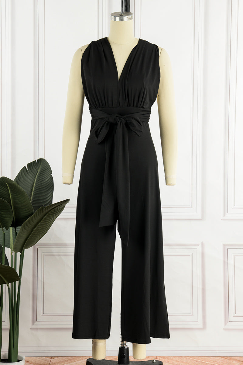Street Classic Solid Bandage Halter Loose Jumpsuits(4 Colors)