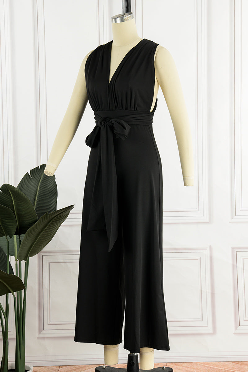 Street Classic Solid Bandage Halter Loose Jumpsuits(4 Colors)