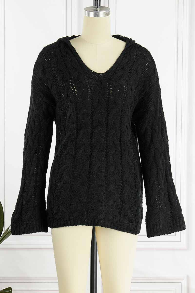 Fashion Street Classic Solid Patchwork Hooded Collar Sweaters(16 Colors)