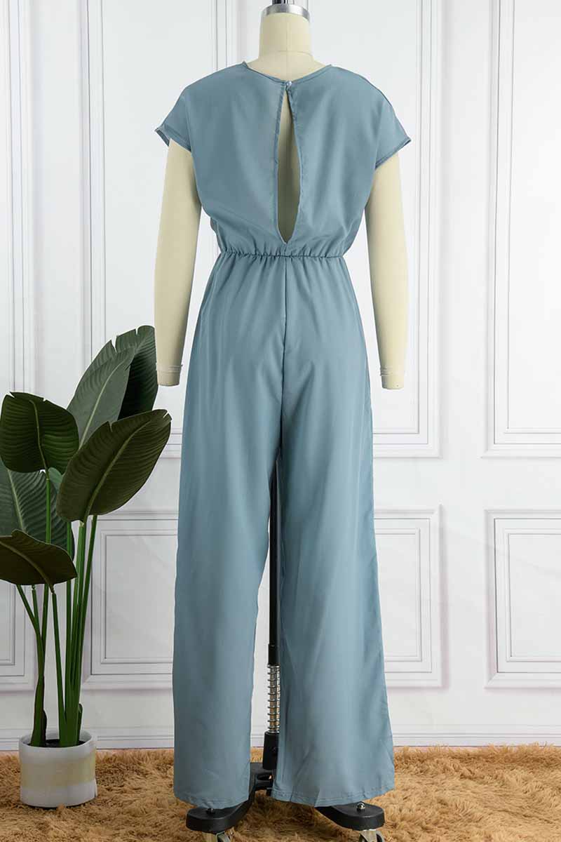 Fashion Street Classic Solid Backless V Neck Loose Jumpsuits(3 Colors)