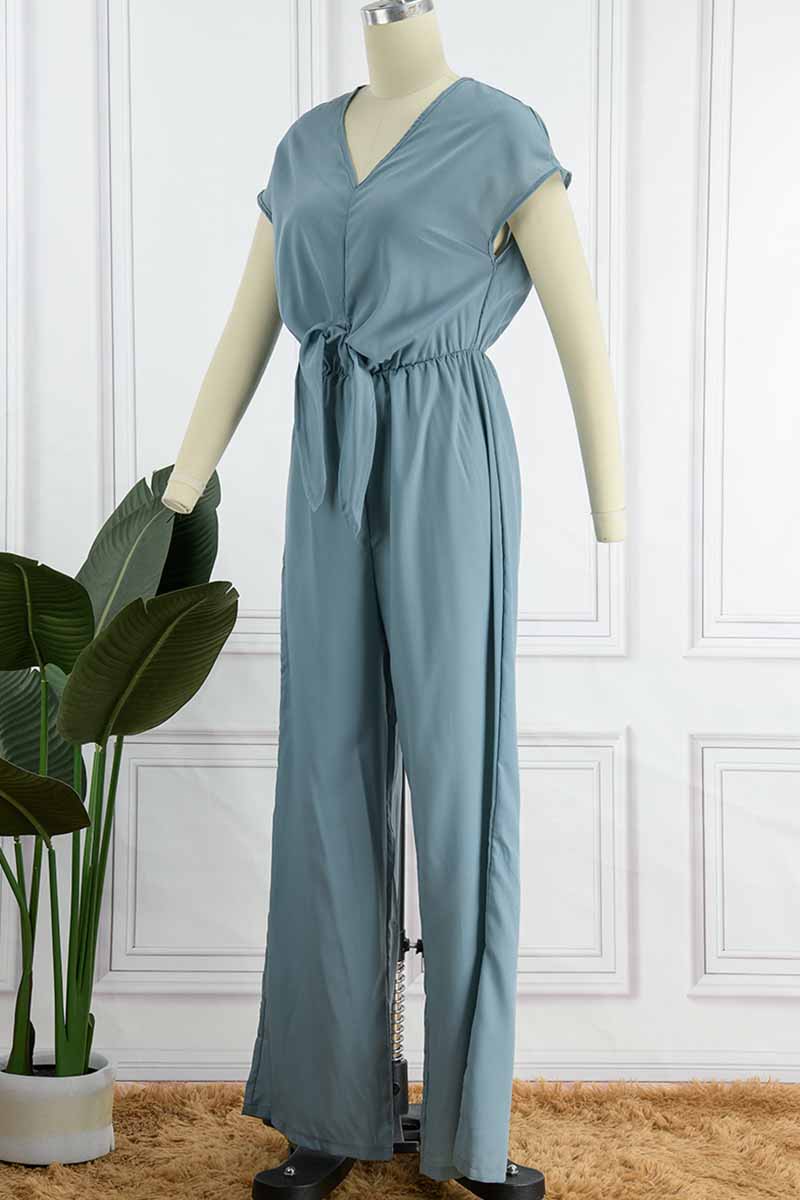 Fashion Street Classic Solid Backless V Neck Loose Jumpsuits(3 Colors)