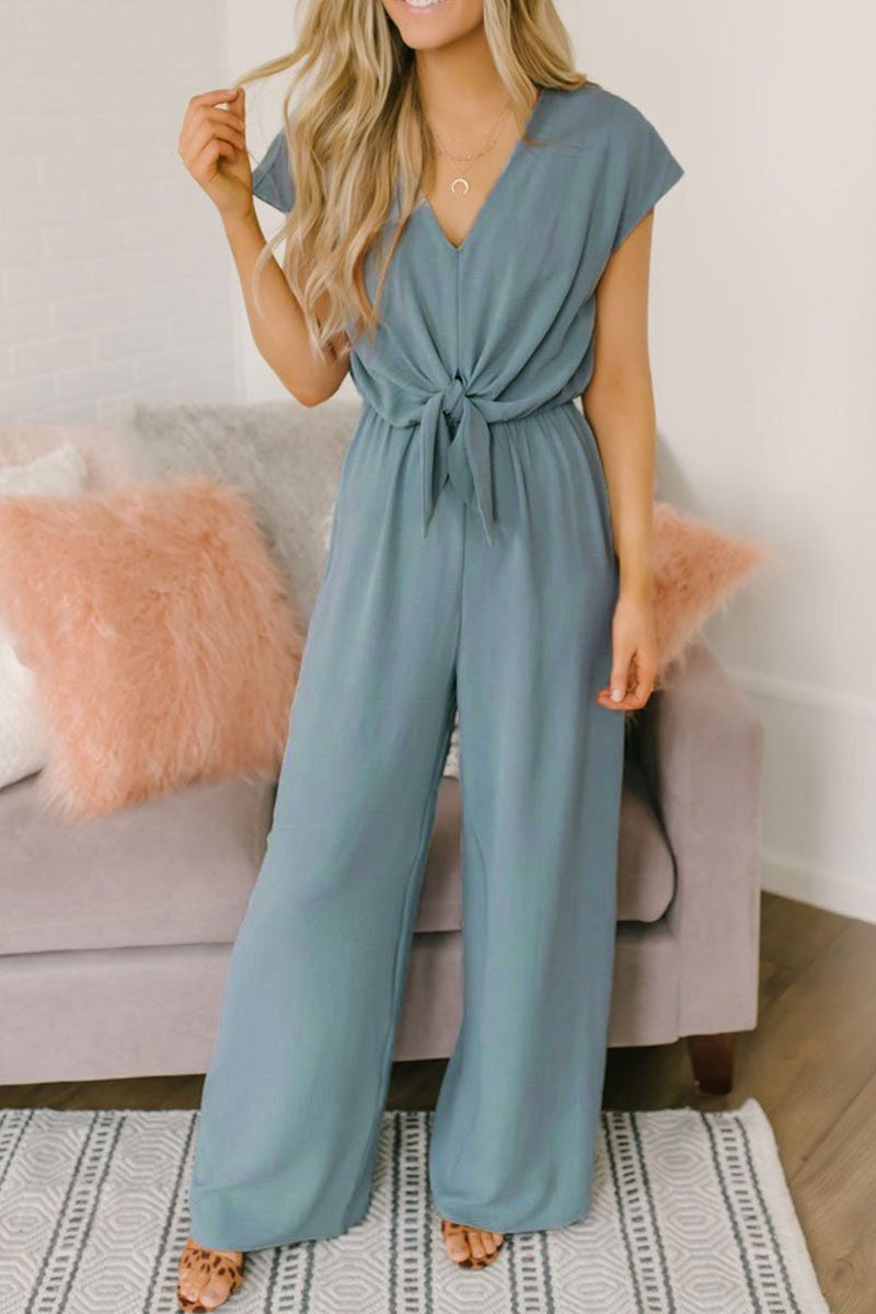 Fashion Street Classic Solid Backless V Neck Loose Jumpsuits(3 Colors)