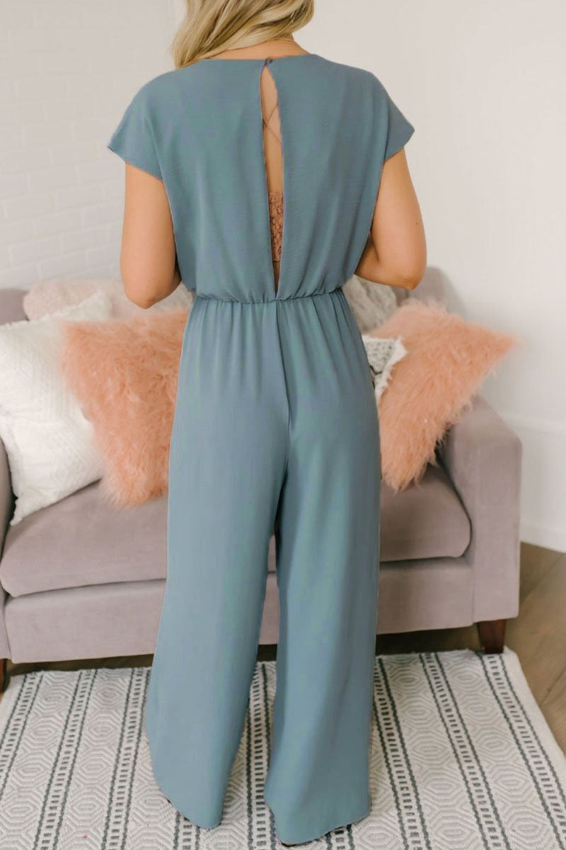Fashion Street Classic Solid Backless V Neck Loose Jumpsuits(3 Colors)