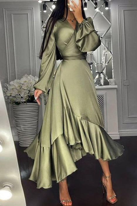 Vintage elegante effen volant effen kleur onregelmatige jurk Jurken elegant voor speciale gelegenheden