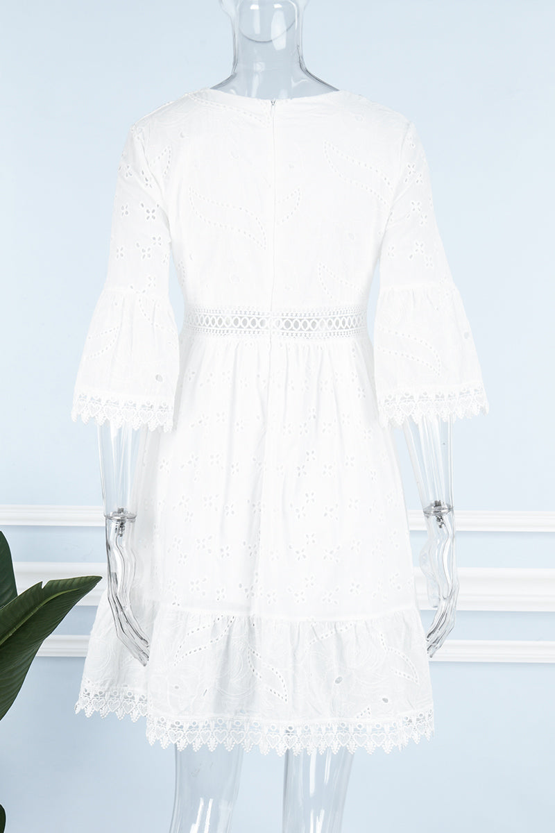 Sweet Elegant Solid Tassel Embroidered Hollowed Out V Neck A Line Dresses Elegant For Special Occasions