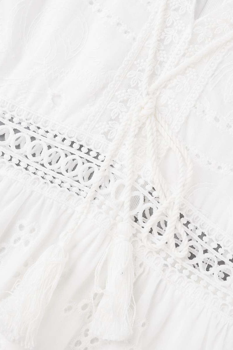 Sweet Elegant Solid Tassel Embroidered Hollowed Out V Neck A Line Dresses Elegant For Special Occasions