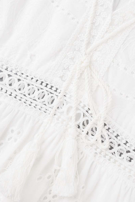 Sweet Elegant Solid Tassel Embroidered Hollowed Out V Neck A Line Dresses Elegant For Special Occasions
