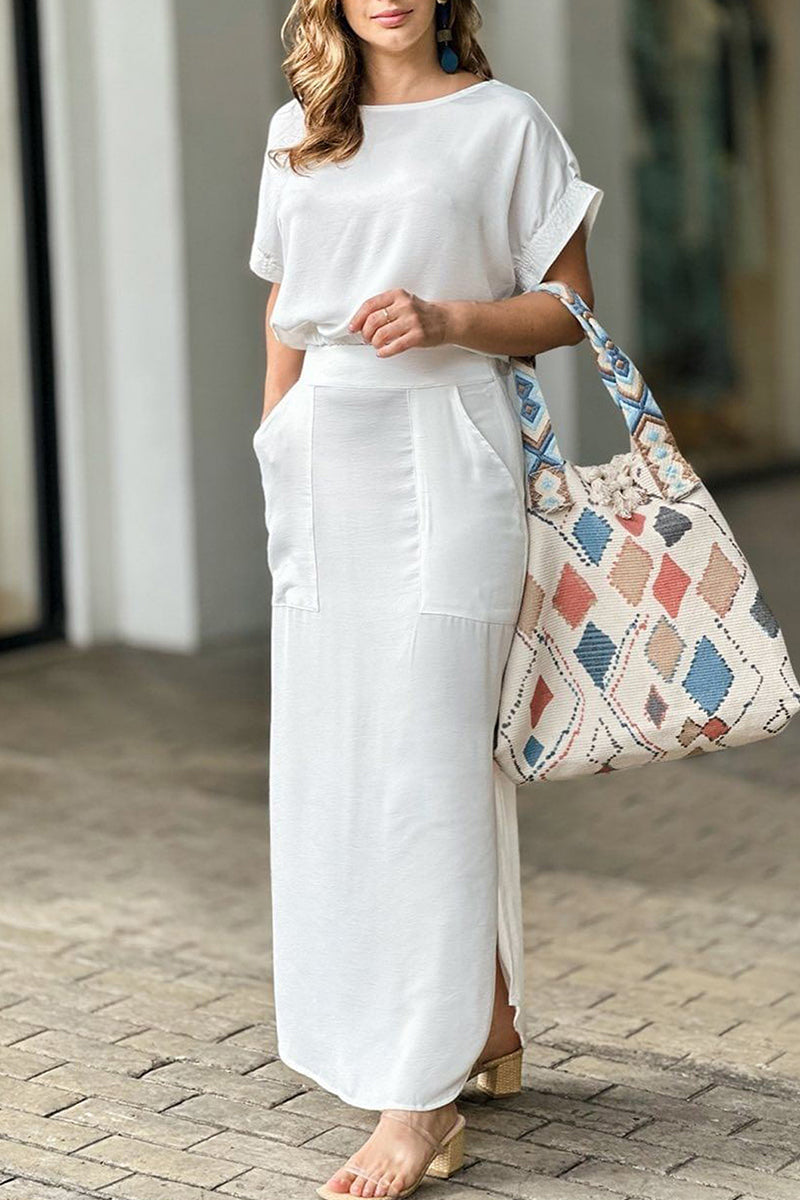 Casual Vacation Solid Pocket O Neck Two Pieces - A Must-Have Addition