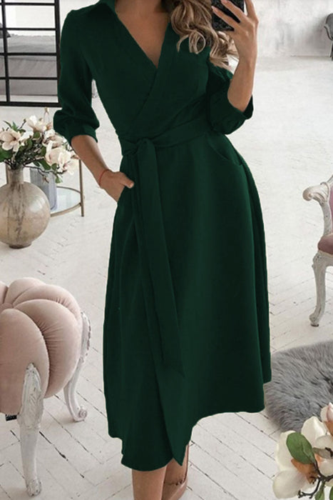 Fashion Casual & Stylish Classic Solid Frenulum V Neck A Line Dresses