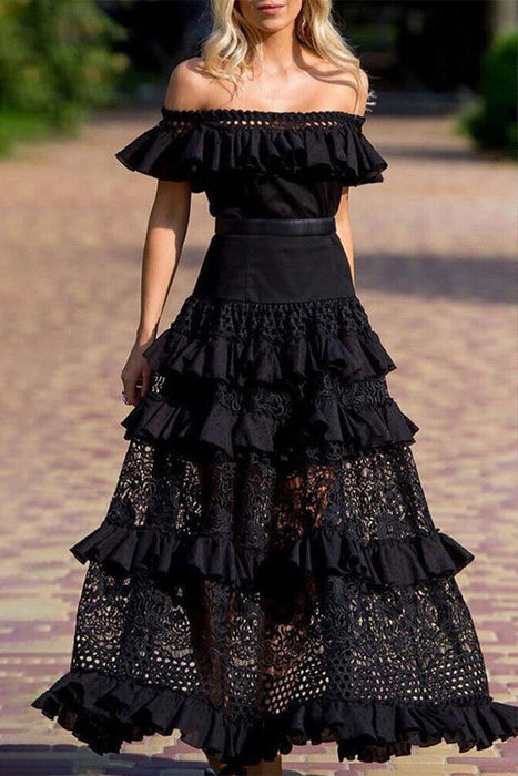 Celebrities Elegant Solid Lace Hollowed Out Without Belt Off The Shoulder A Line Dresses Elegant For Special Occasions