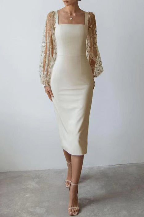 Elegant Solid Embroidered Square Collar Wrapped Skirt Dresses Elegant For Special Occasions