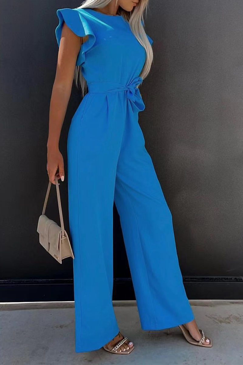 Casual & Stylish Classic Solid Flounce O Neck Straight Jumpsuits(3 Colors)