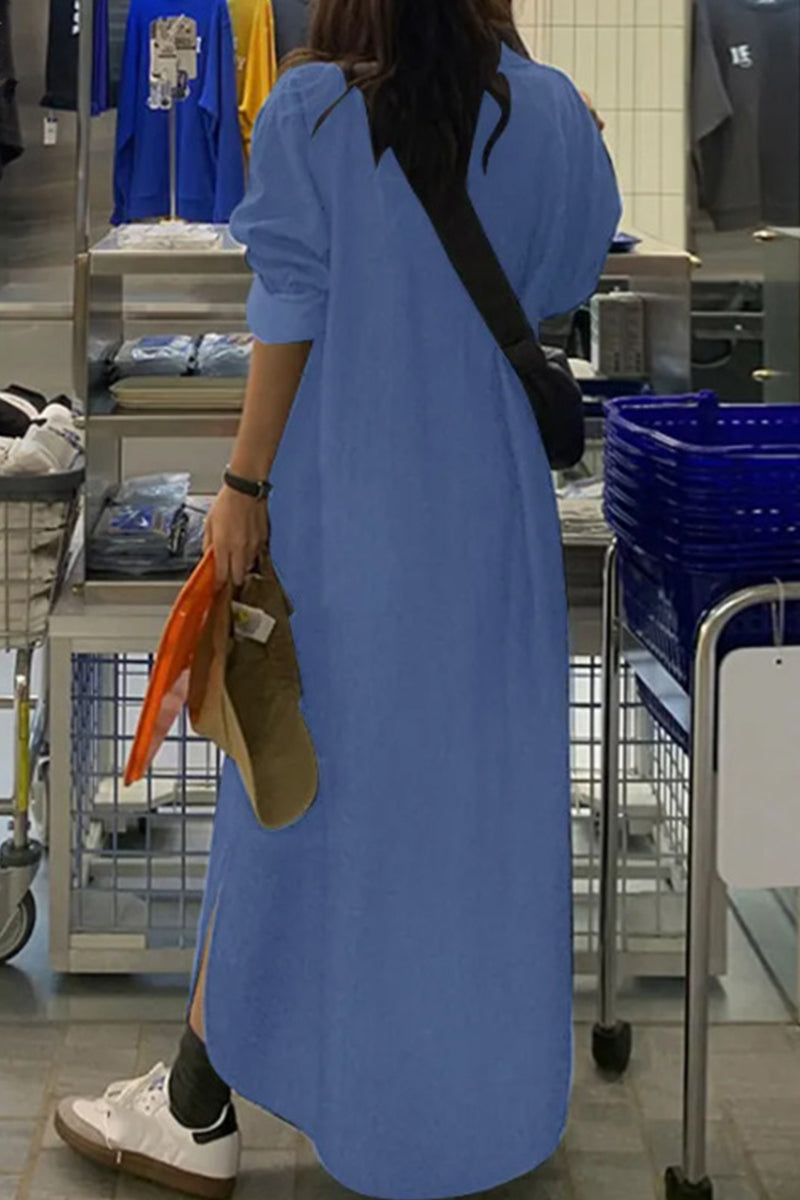 Casual Solid Pocket Polo Collar Irregular Dress Dresses Elegant For Special Occasions