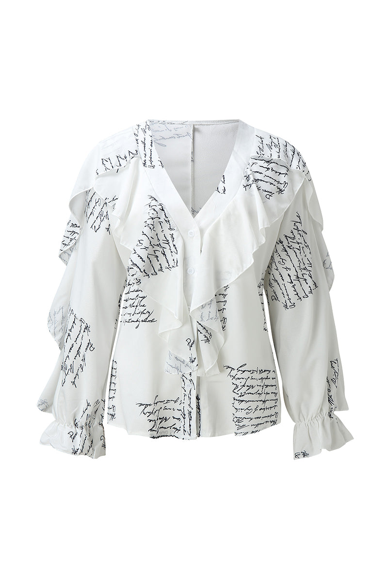 Elegant & Stylish Print Floral Butterfly Print Patchwork Flounce V Neck Tops(6 Colors)