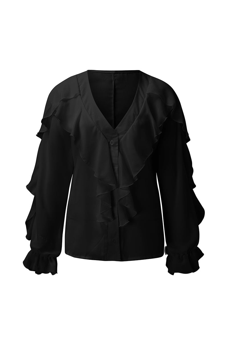 Elegant & Stylish Print Floral Butterfly Print Patchwork Flounce V Neck Tops(6 Colors)