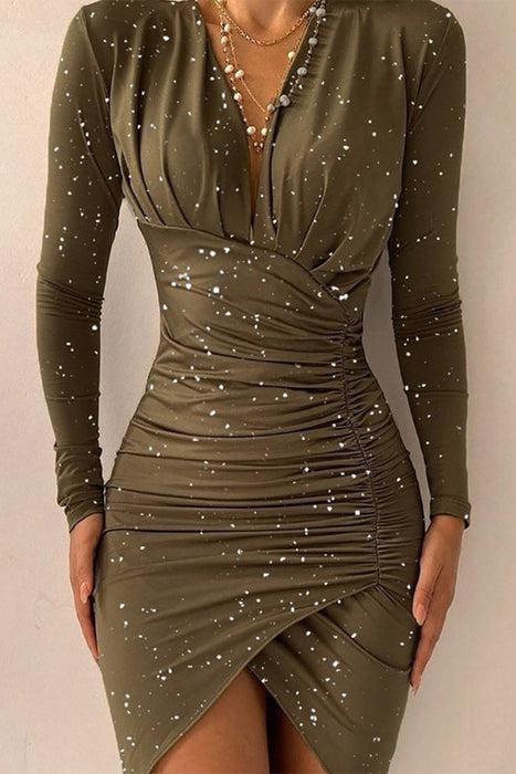 Fashion Elegant & Stylish Hot Drilling Patchwork Fold V Neck One-piece Suits Dresses