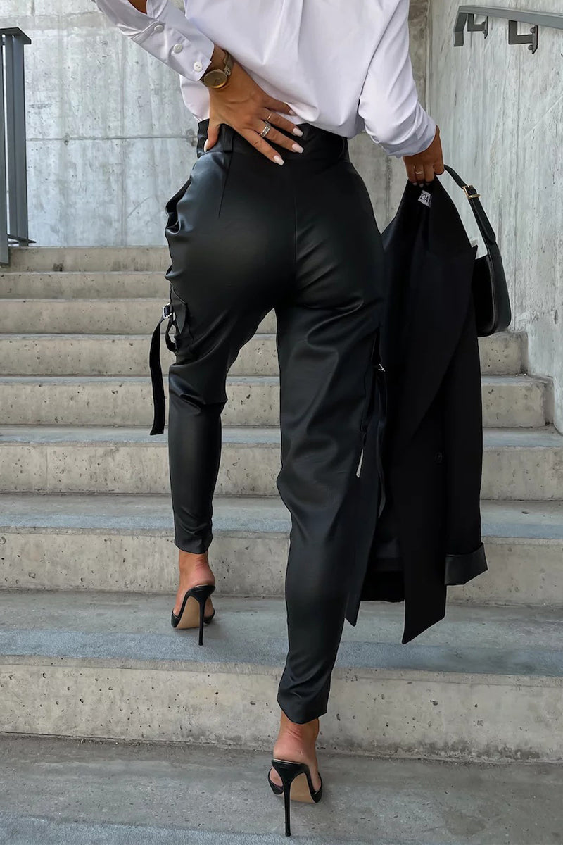 Casual & Stylish Classic Solid Pocket Zipper Regular High Waist Pencil Bottoms