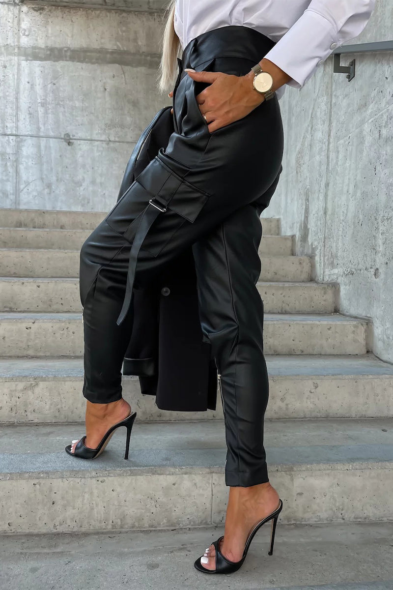 Casual & Stylish Classic Solid Pocket Zipper Regular High Waist Pencil Bottoms