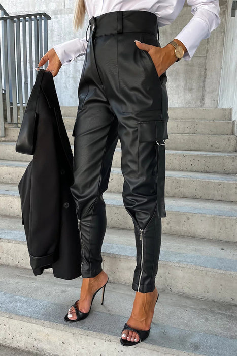Casual y elegante Clásico Sólido Bolsillo Cremallera Regular Cintura alta Pantalones lápiz