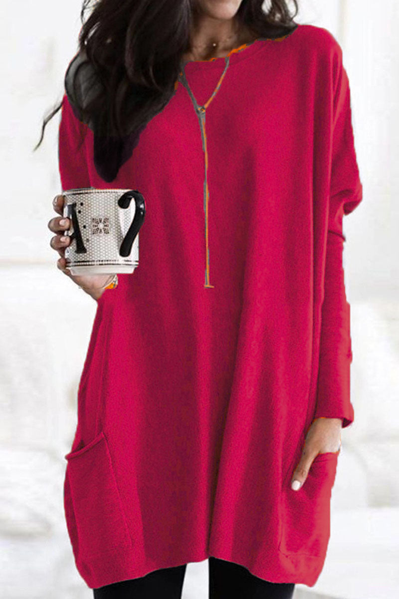 Fashion Classic Solid Split Joint O Neck Tops(7 Colors)