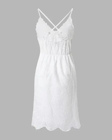 Dress with Eyelet Embroidery and Contrast Lace