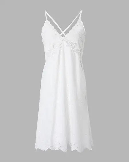 Dress with Eyelet Embroidery and Contrast Lace